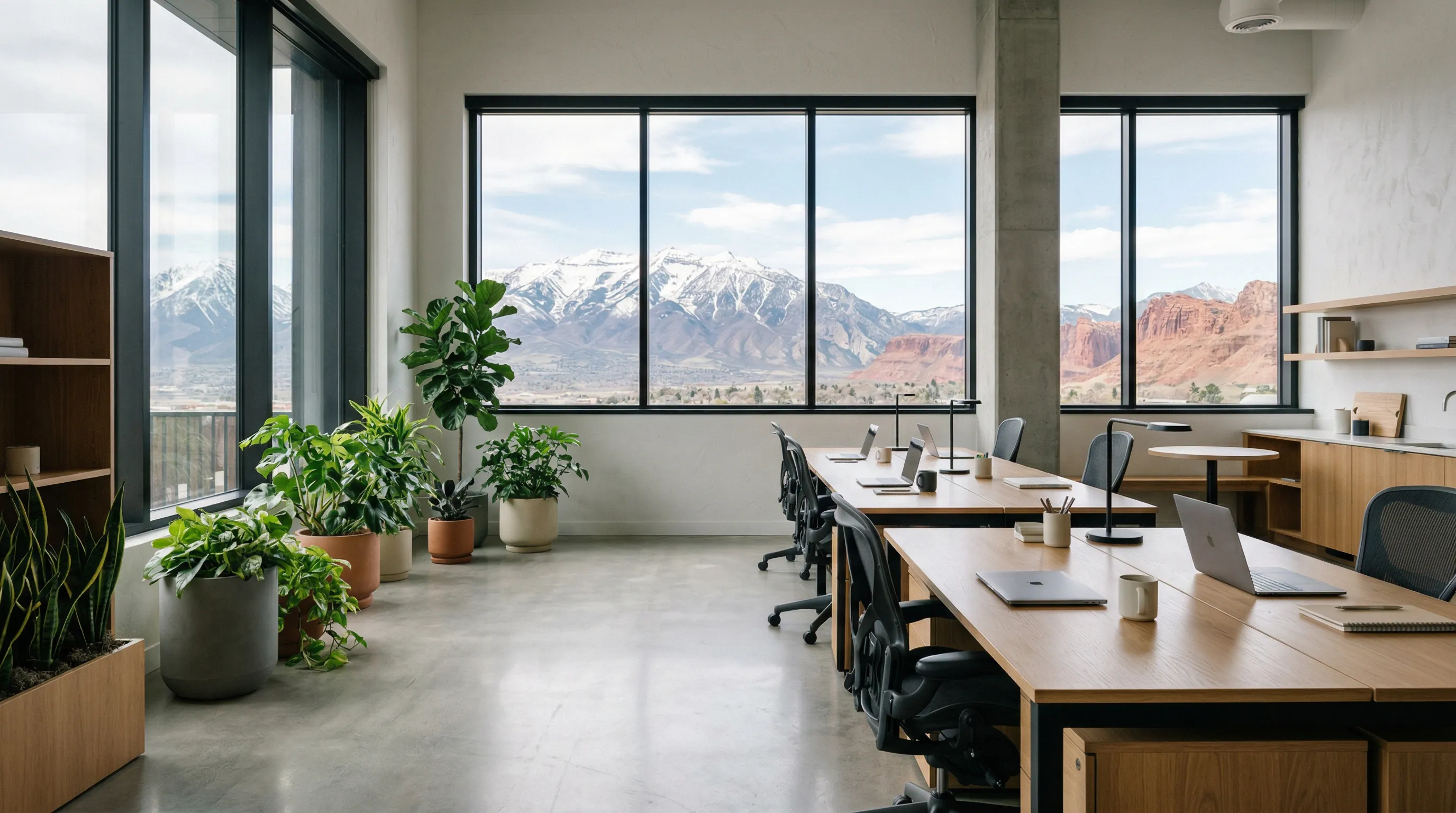 Modern office with Utah mountain view